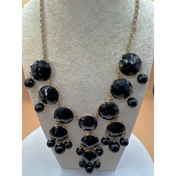 Statement JCrew Black Faceted Bead Bib Necklace.  C2 - Picture 7 of 11